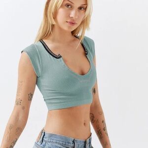Urban Outfitters Out From Under Go For Gold Seamless Top Crop Top Blue Gray XS